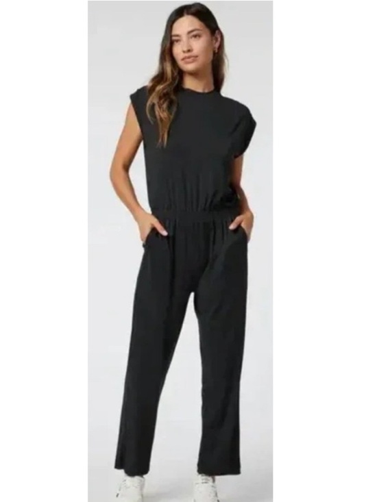 Vuori Pants - Vuori Women's Short Sleeve Lux Crew Neck Jumpsuit in Black Size Small